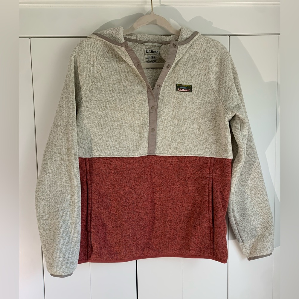 L.L. Bean Two-Tone‎ Pullover Hoodie Snap Fleece Women’s Size Small